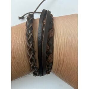 Brown leather bracelet set